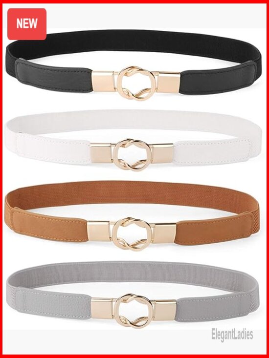 Stretch Skinny Waist Belt Set of 4 with Gold Buckle main image 5